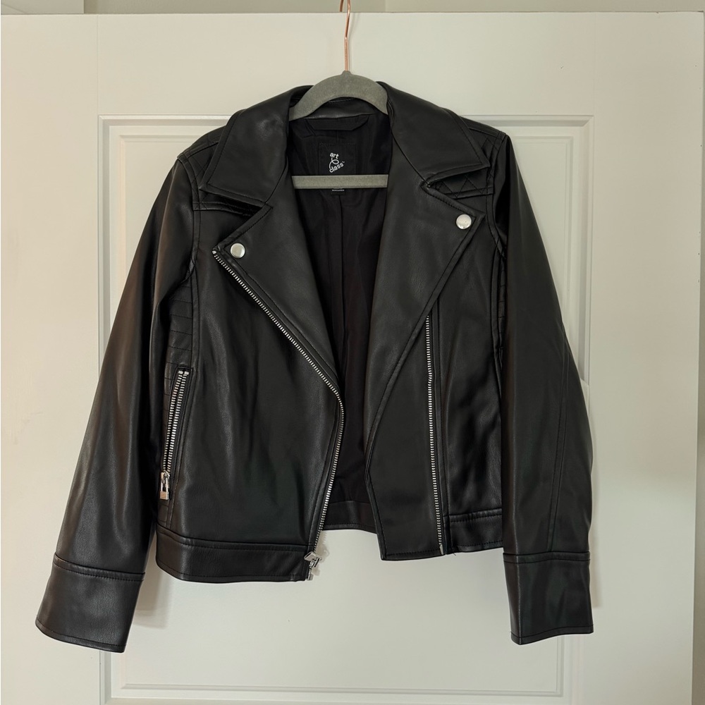 art class Black Faux Leather Moto Jacket with Silver Hardware